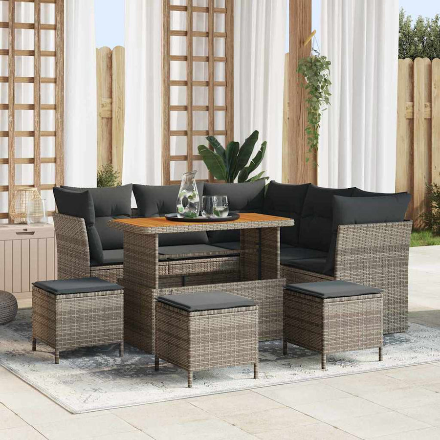 Tuin Sofa Set 9 pcs Grijs Poly riet en gepoedercoat staal