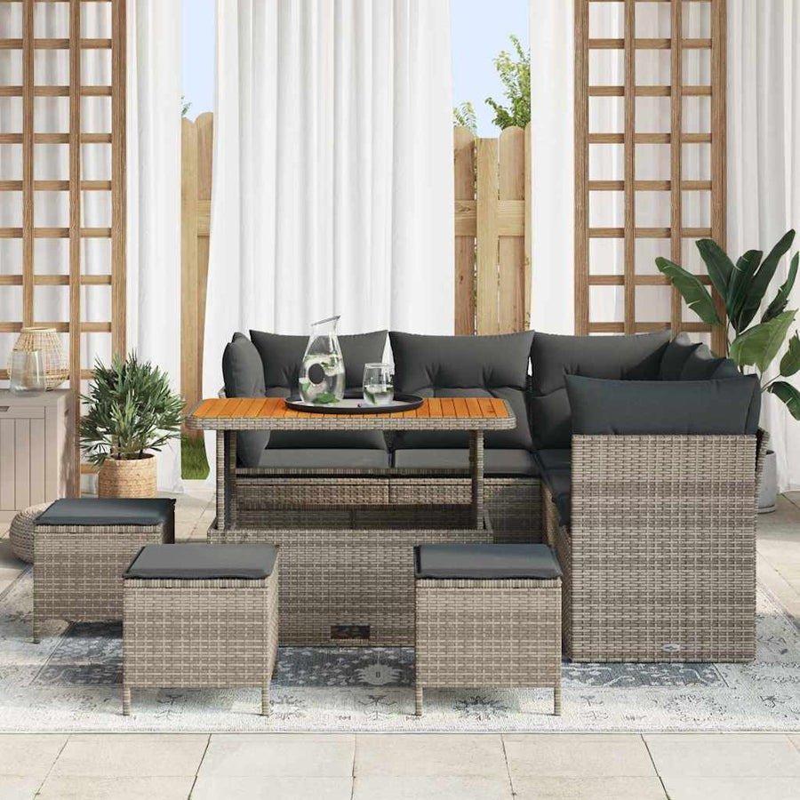 Tuin Sofa Set 9 pcs Grijs Poly riet en gepoedercoat staal