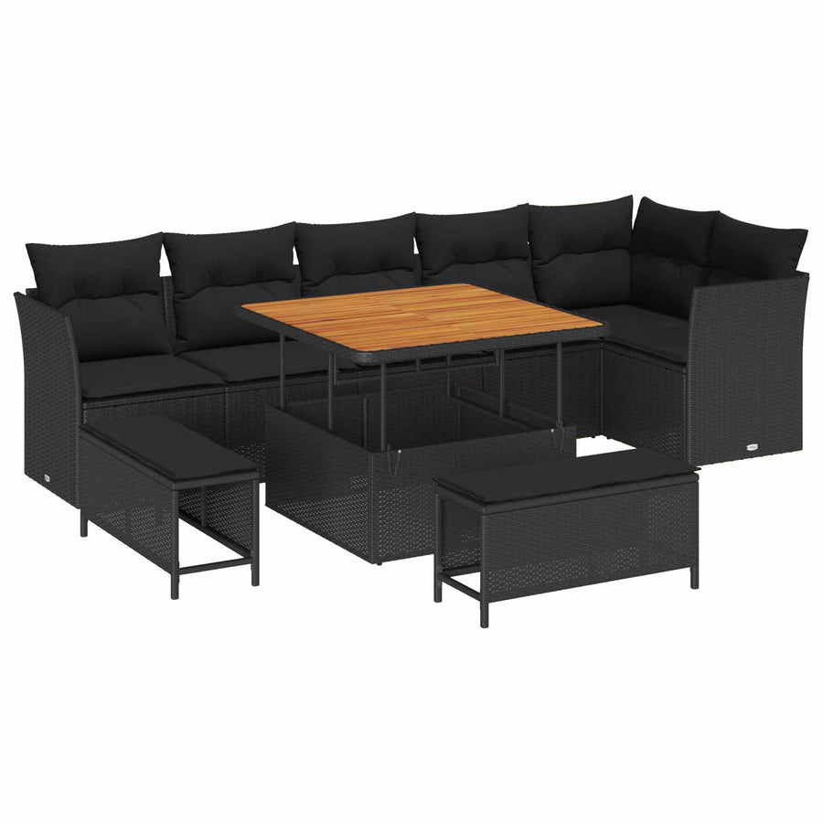Tuin Sofa Set 9 pcs Zwart Poly riet en gepoedercoat staal