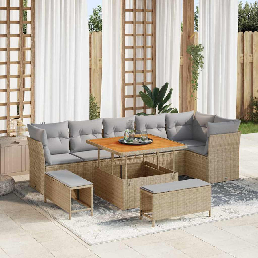 Tuin Sofa Set Met Kussen Met Opslag 9 Pcs 100 cm tafellengte beige en lichtgrijs