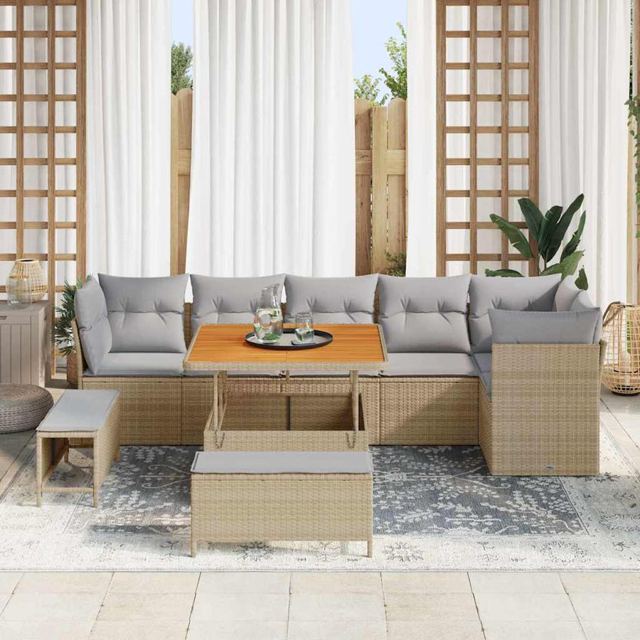 Tuin Sofa Set Met Kussen Met Opslag 9 Pcs 100 cm tafellengte beige en lichtgrijs