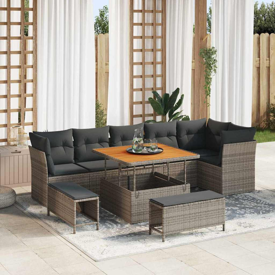 Tuin Sofa Set 9 pcs Grijs Poly riet en gepoedercoat staal