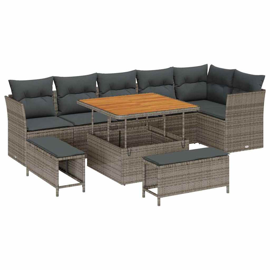Tuin Sofa Set 9 pcs Grijs Poly riet en gepoedercoat staal