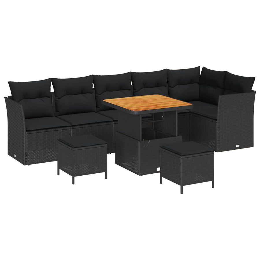 Tuin Sofa Set 9 pcs Zwart Poly riet en gepoedercoat staal