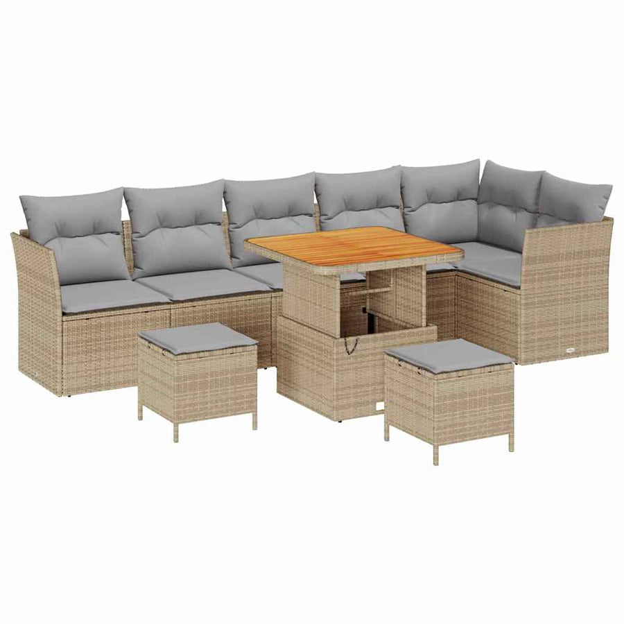 Tuin Sofa Set 9 Pcs 80 X 80 X 71 Cm 80 cm tafellengte beige en lichtgrijs