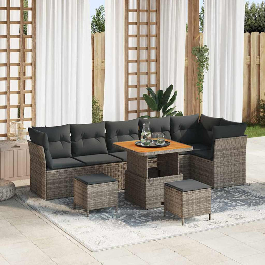 Tuin Sofa Set 9 pcs Grijs Poly riet en gepoedercoat staal