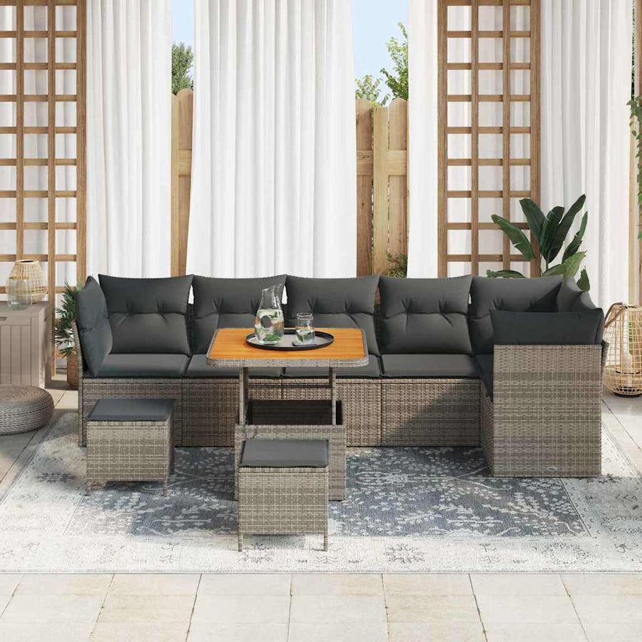Tuin Sofa Set 9 pcs Grijs Poly riet en gepoedercoat staal