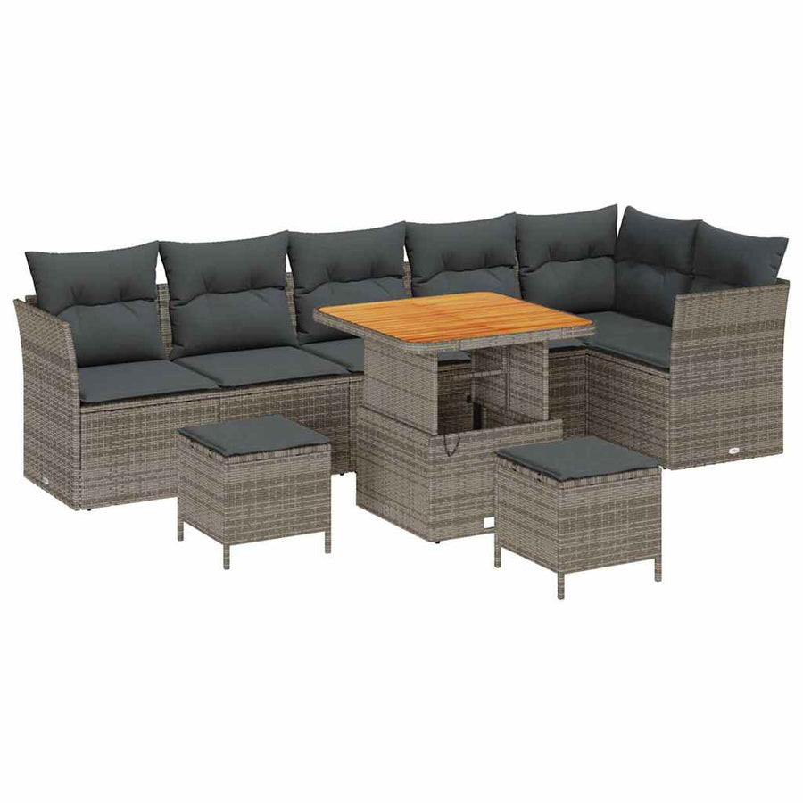 Tuin Sofa Set 9 pcs Grijs Poly riet en gepoedercoat staal