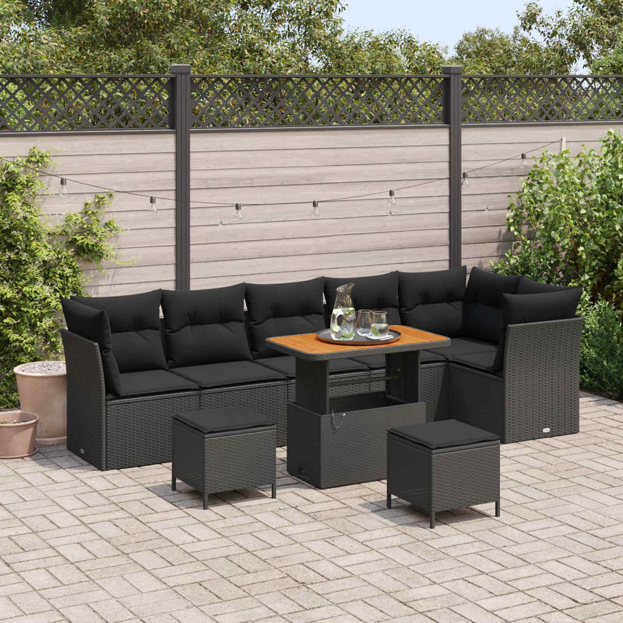 Tuin Sofa Set met kussen met opslag 9 pcs Zwart 90 x 55 x 71 cm