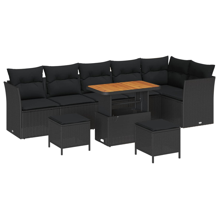 Tuin Sofa Set met kussen met opslag 9 pcs Zwart 90 x 55 x 71 cm