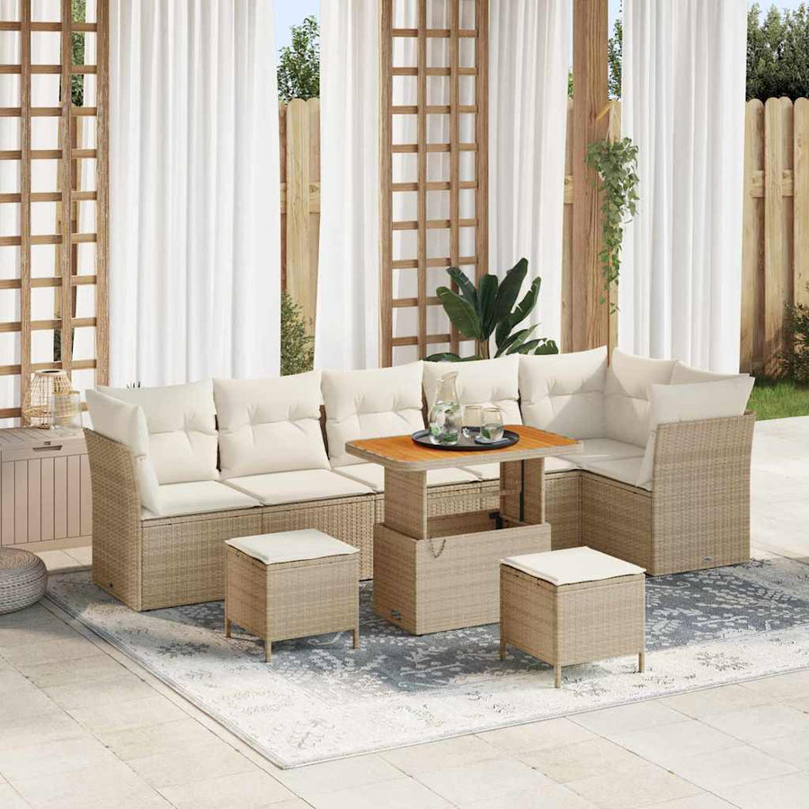 Tuin Sofa Set met kussen met opslag 9 pcs beige en crèmekleurig