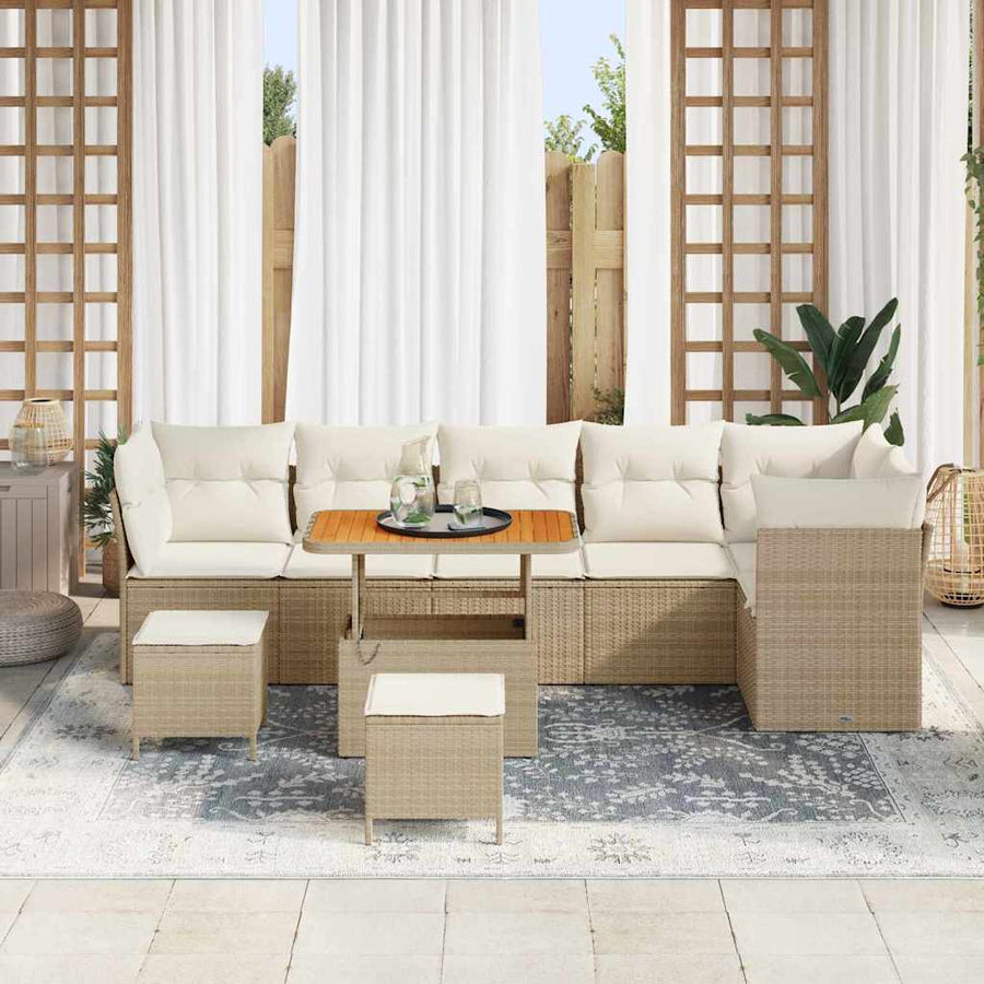 Tuin Sofa Set met kussen met opslag 9 pcs beige en crèmekleurig
