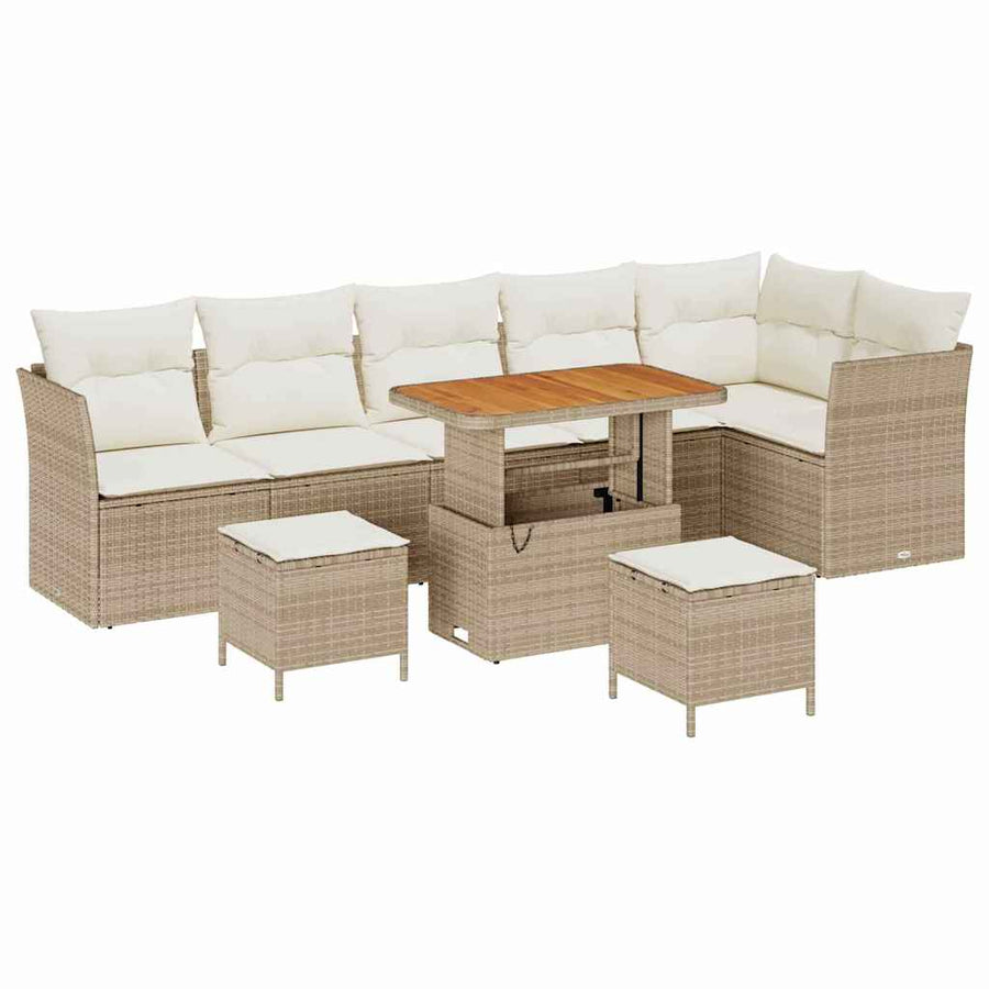 Tuin Sofa Set met kussen met opslag 9 pcs beige en crèmekleurig