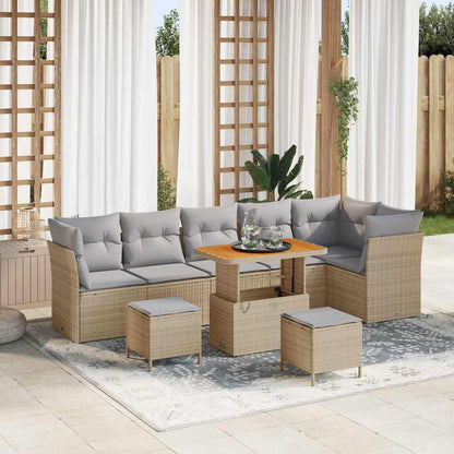 Tuin Sofa Set Met Kussen Met Opslag 9 Pcs 90 cm tafellengte beige en lichtgrijs