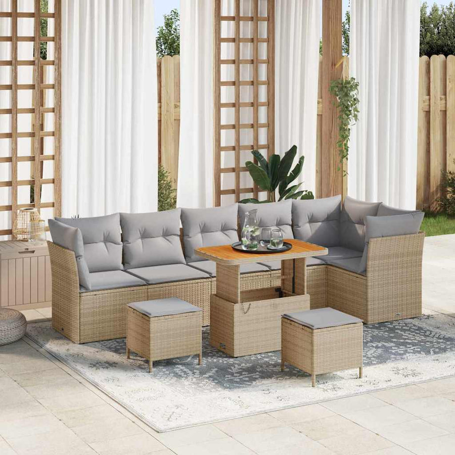 Tuin Sofa Set Met Kussen Met Opslag 9 Pcs 90 cm tafellengte beige en lichtgrijs