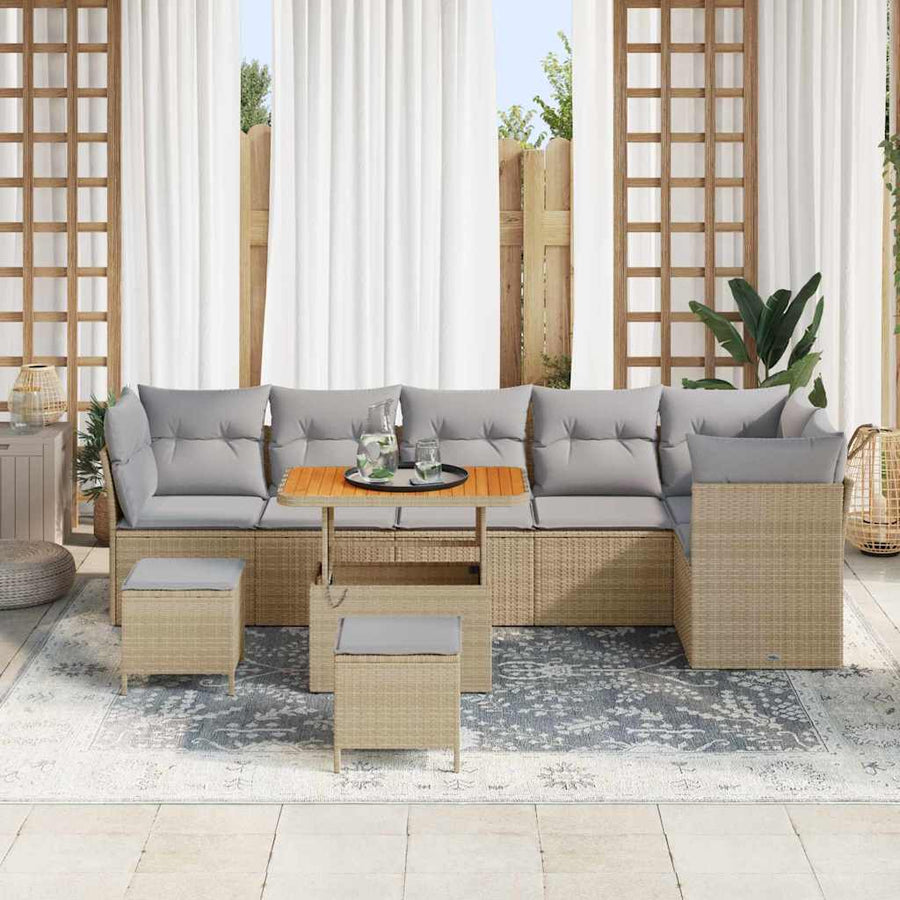 Tuin Sofa Set Met Kussen Met Opslag 9 Pcs 90 cm tafellengte beige en lichtgrijs