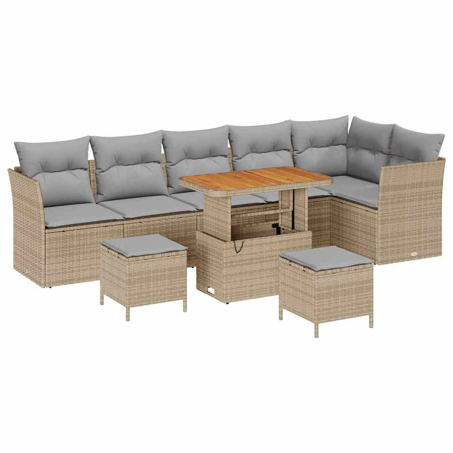 Tuin Sofa Set Met Kussen Met Opslag 9 Pcs 90 cm tafellengte beige en lichtgrijs