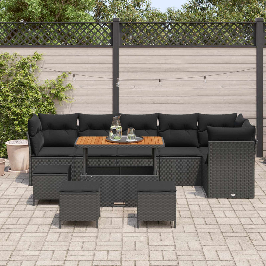 Tuin Sofa Set 10 pcs Zwart Poly riet en gepoedercoat staal