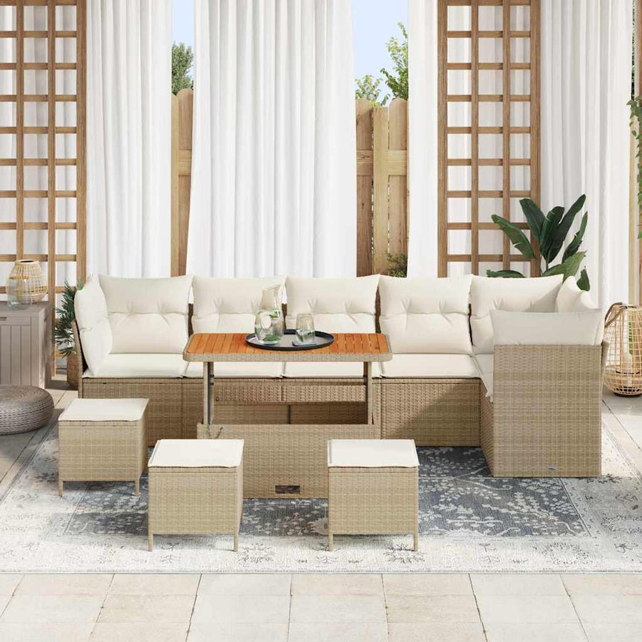 Tuin Sofa Set met kussen 10 pcs beige en crèmekleurig