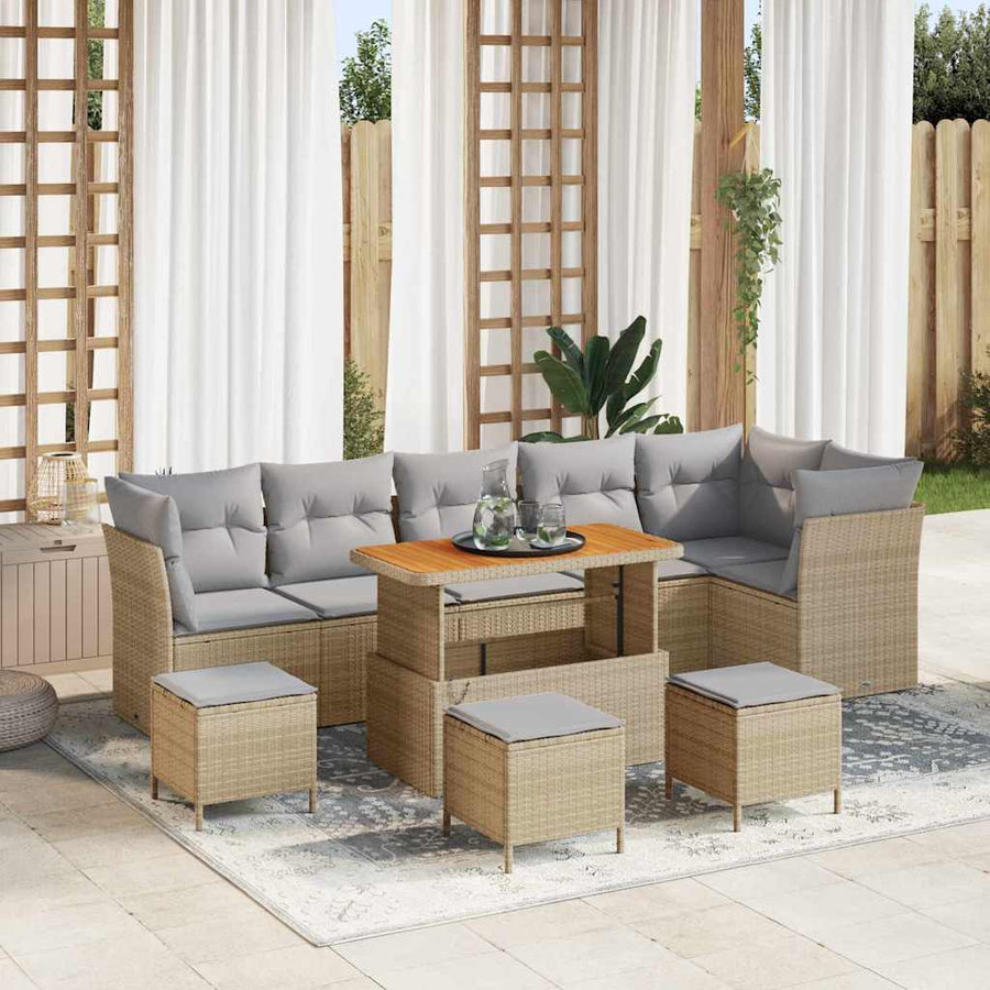Tuin Sofa Set Met Kussen Met Opslag 10 Pcs 110 cm tafellengte beige en lichtgrijs