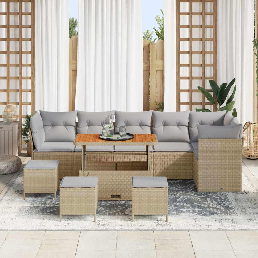Tuin Sofa Set Met Kussen Met Opslag 10 Pcs 110 cm tafellengte beige en lichtgrijs