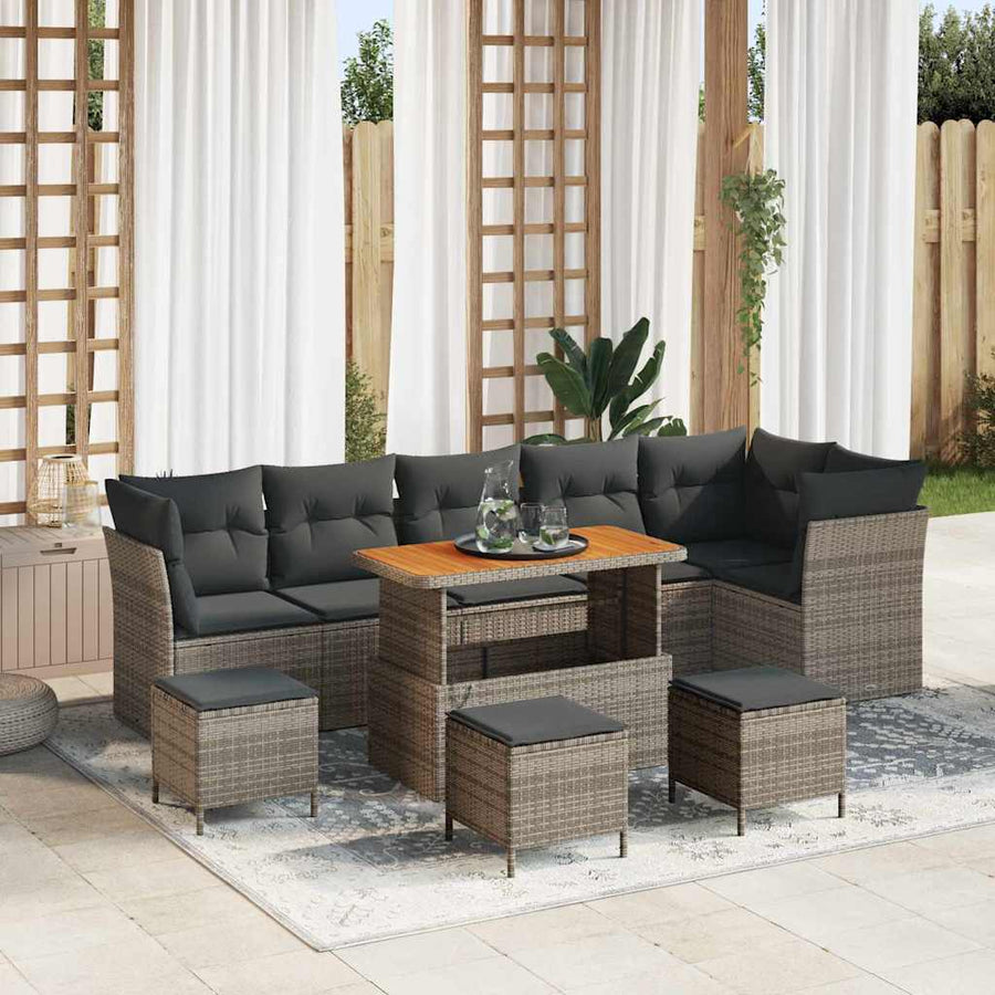 Tuin Sofa Set 10 pcs Grijs Poly riet en gepoedercoat staal