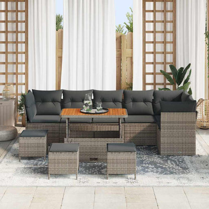 Tuin Sofa Set 10 pcs Grijs Poly riet en gepoedercoat staal