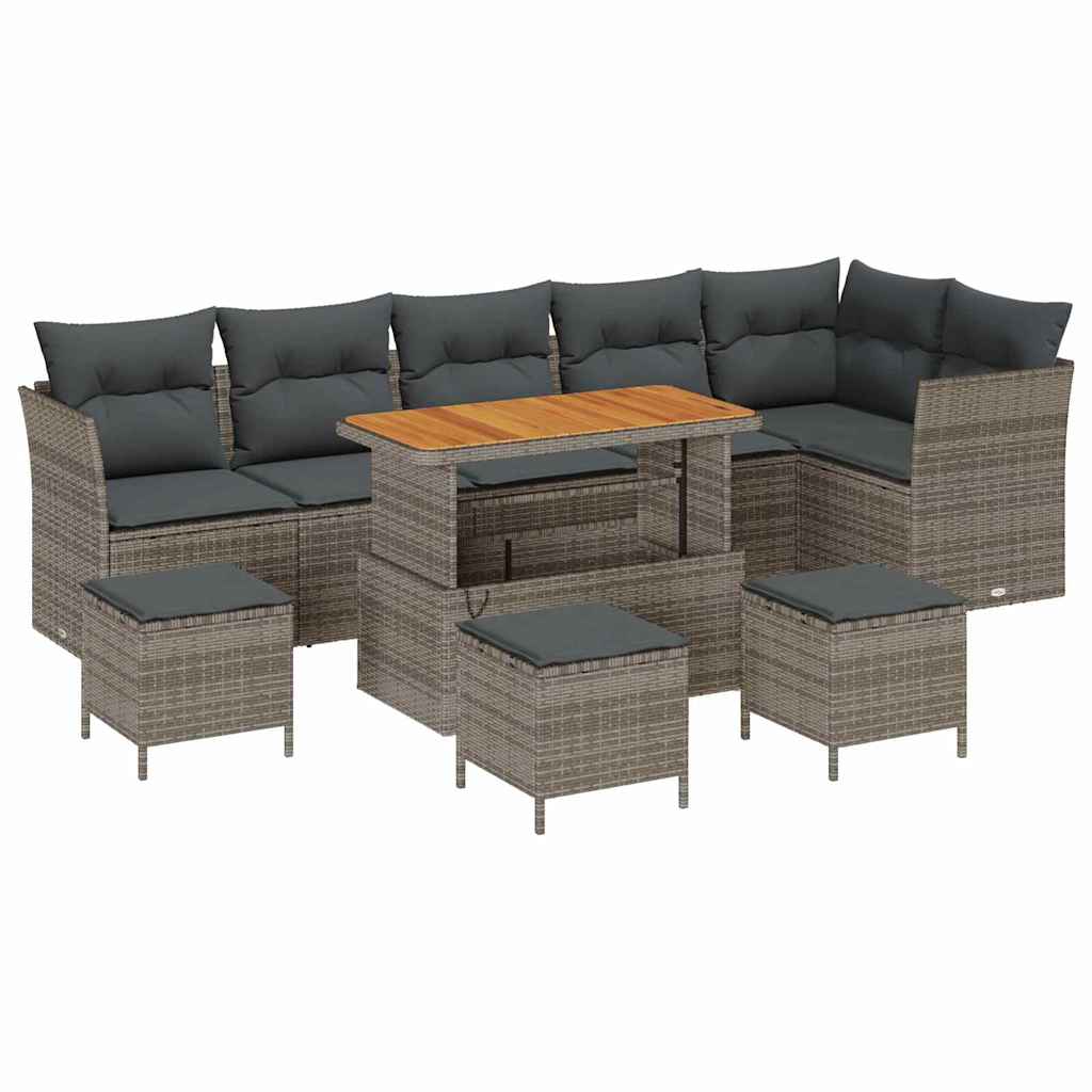 Tuin Sofa Set 10 pcs Grijs Poly riet en gepoedercoat staal