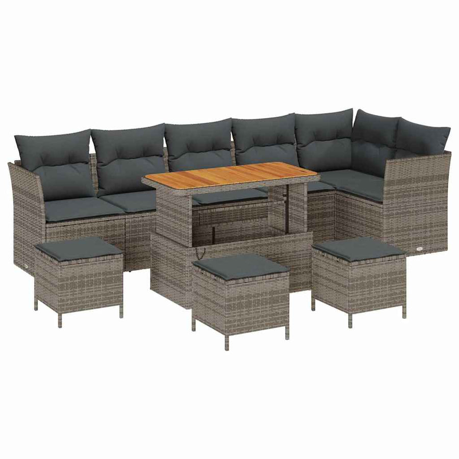 Tuin Sofa Set 10 pcs Grijs Poly riet en gepoedercoat staal