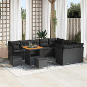 Tuinset 12-delig poly rattan acacia zwart