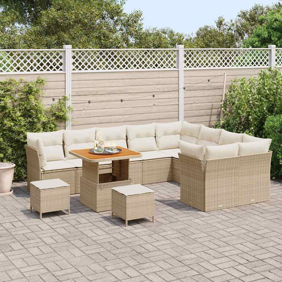Tuin Sofa Set met kussen 12 pcs beige en crèmekleurig