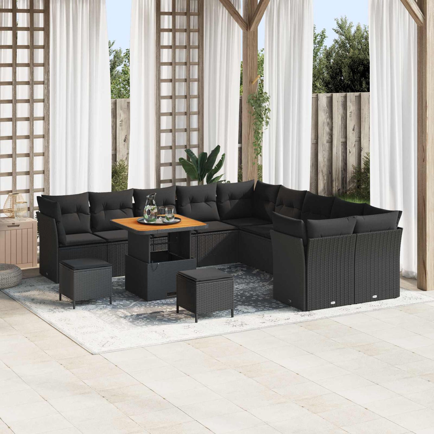 Tuin Sofa Set met kussen 13 pcs Zwart poly rattan