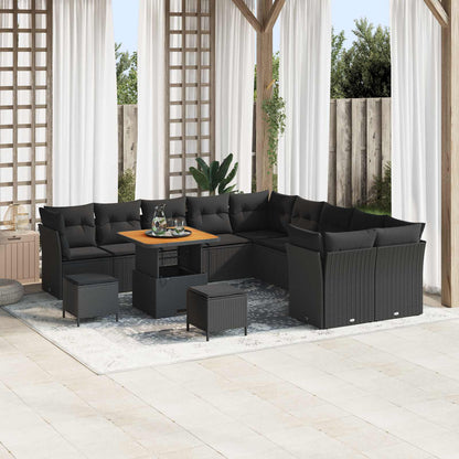 Tuin Sofa Set met kussen 13 pcs Zwart poly rattan