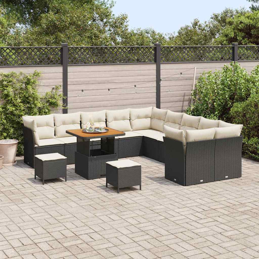 Tuin Sofa Set met kussen 13 pcs Zwart en Crème poly rattan