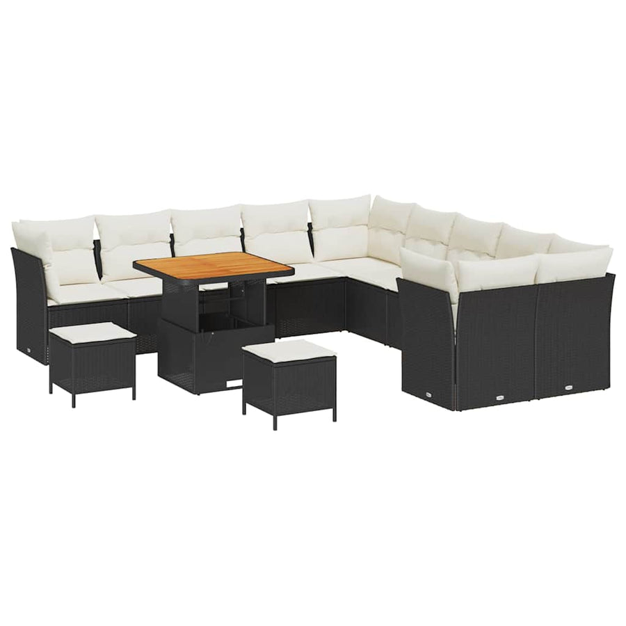 Tuin Sofa Set met kussen 13 pcs Zwart en Crème poly rattan