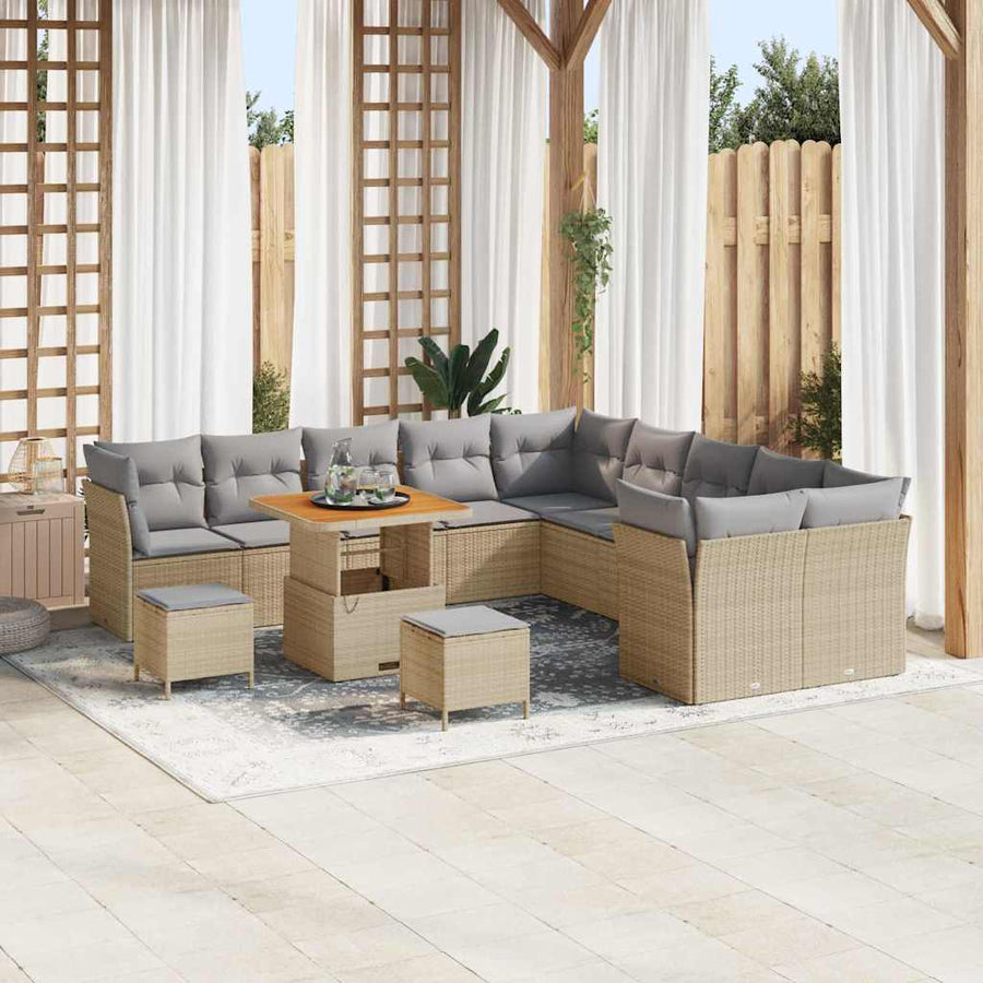 Tuin Sofa Set 13 pcs Beige en Licht Grijs poly rattan