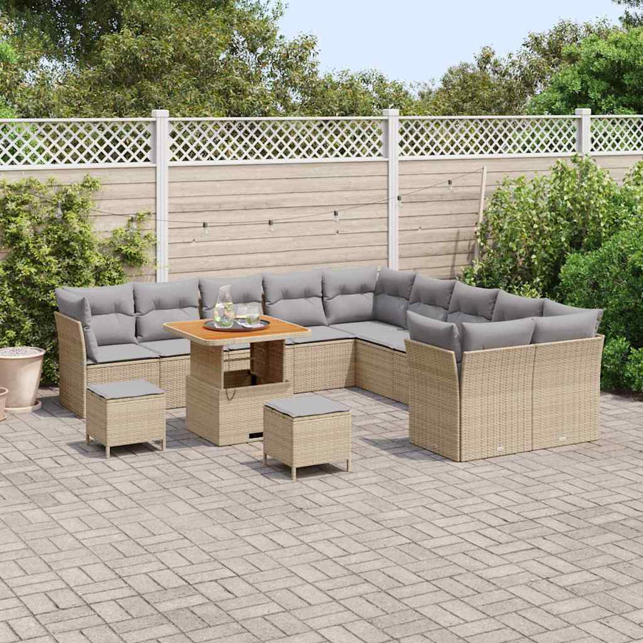 Tuin Sofa Set 13 pcs Beige en Licht Grijs poly rattan