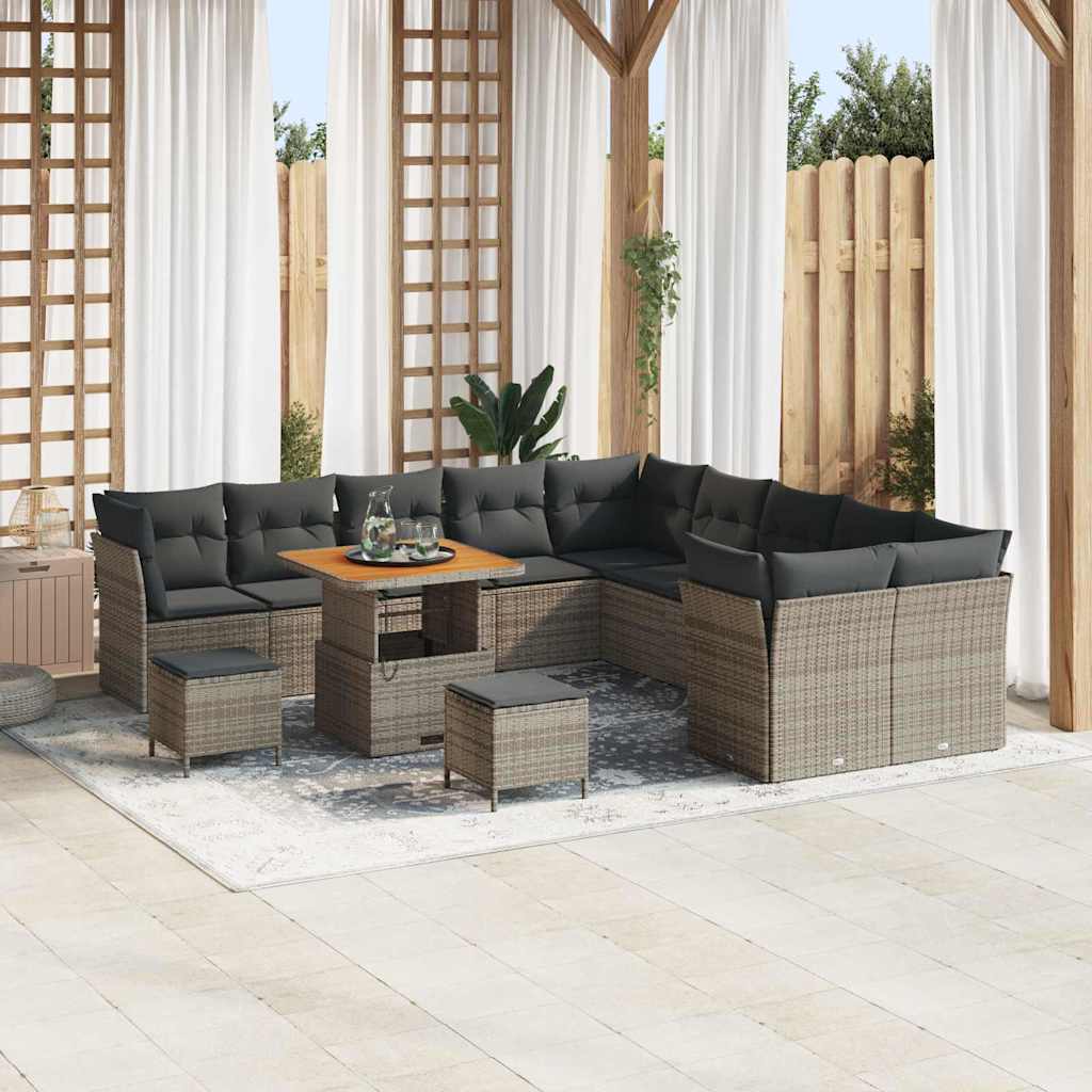 Tuin Sofa Set met kussen 13 pcs Grijs poly rattan