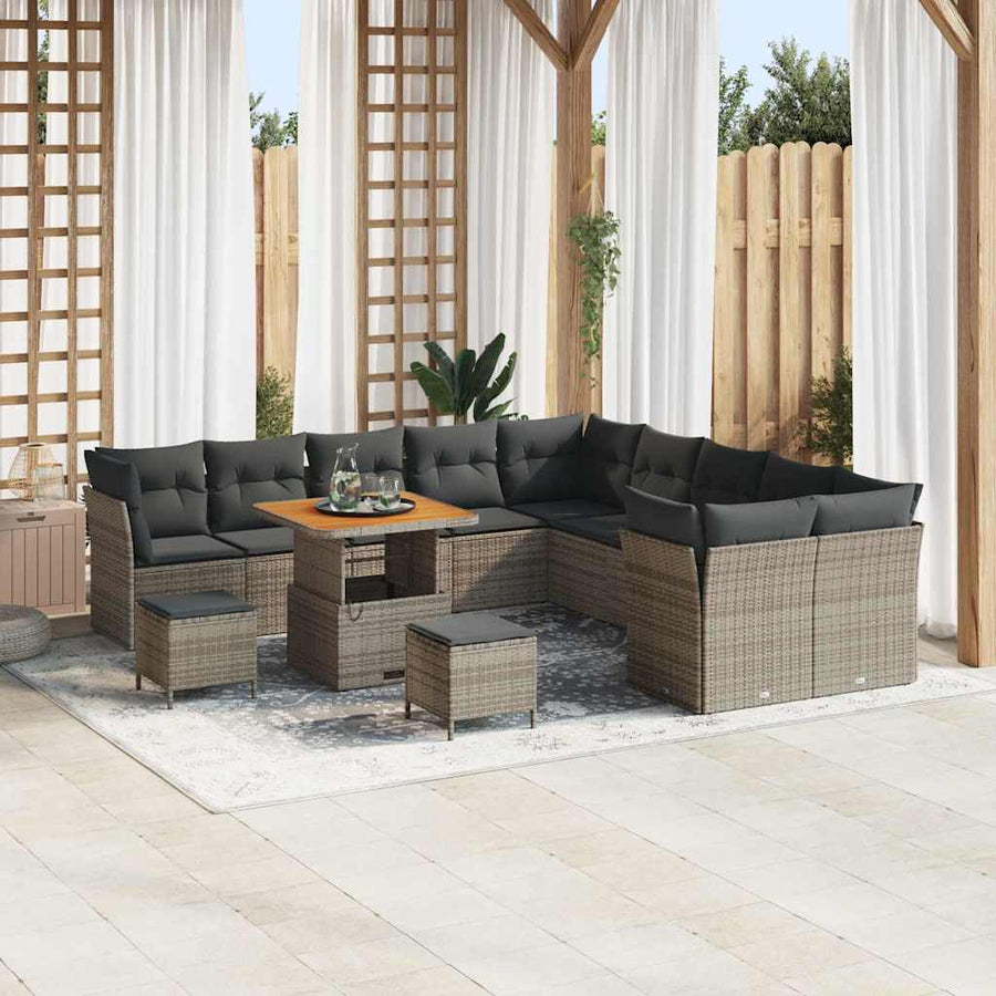 Tuin Sofa Set met kussen 13 pcs Grijs poly rattan
