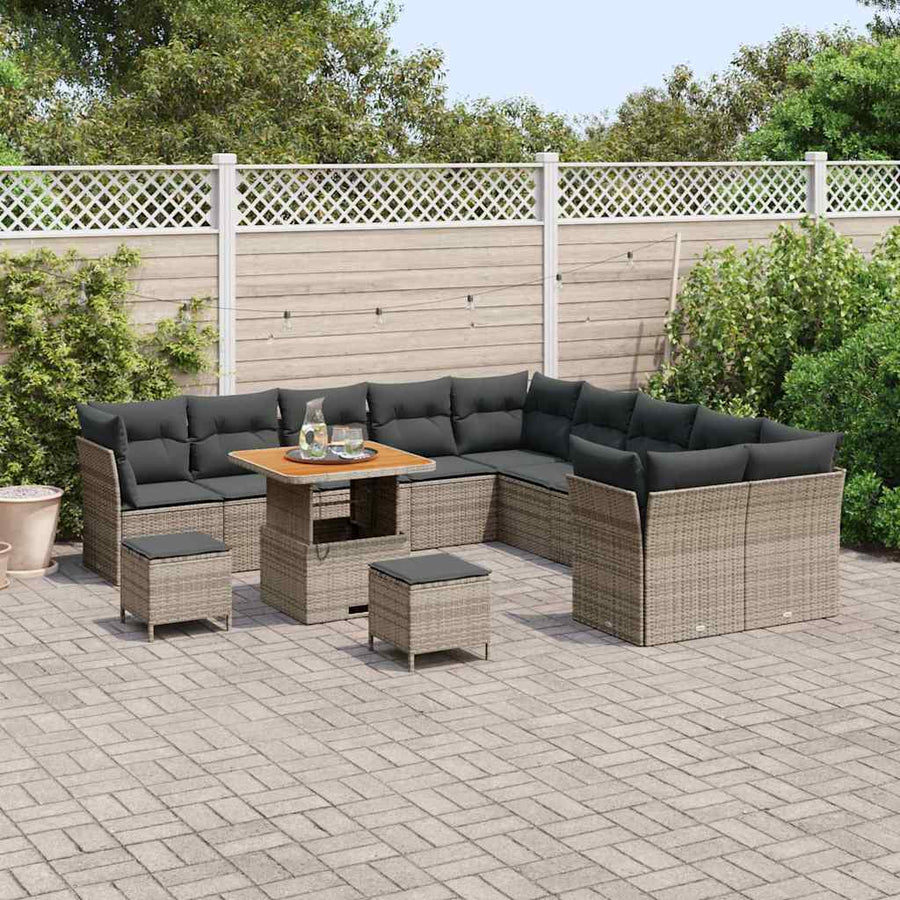 Tuin Sofa Set met kussen 13 pcs Grijs poly rattan