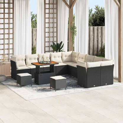 Tuin Sofa Set met kussen met opslag 13 pcs Zwart en crème