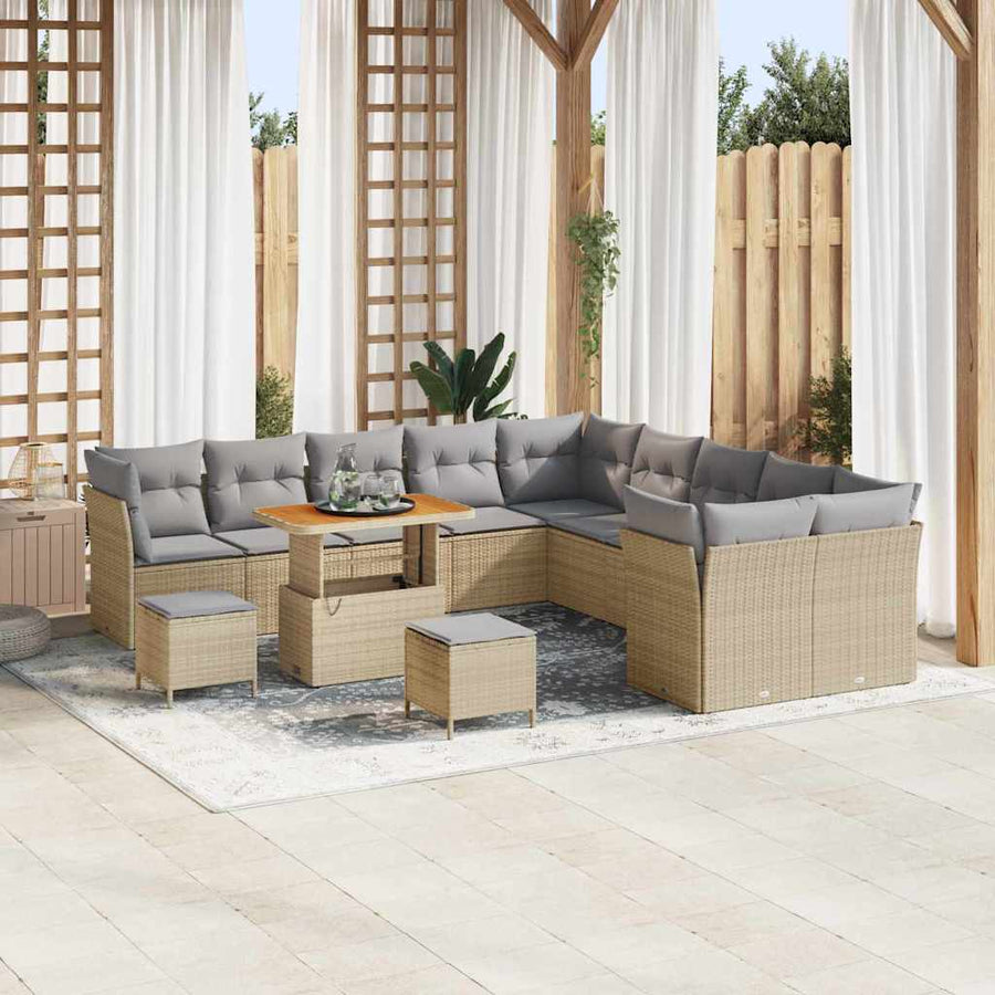 Tuin Sofa Set 13 pcs Beige en Licht Grijs poly rattan