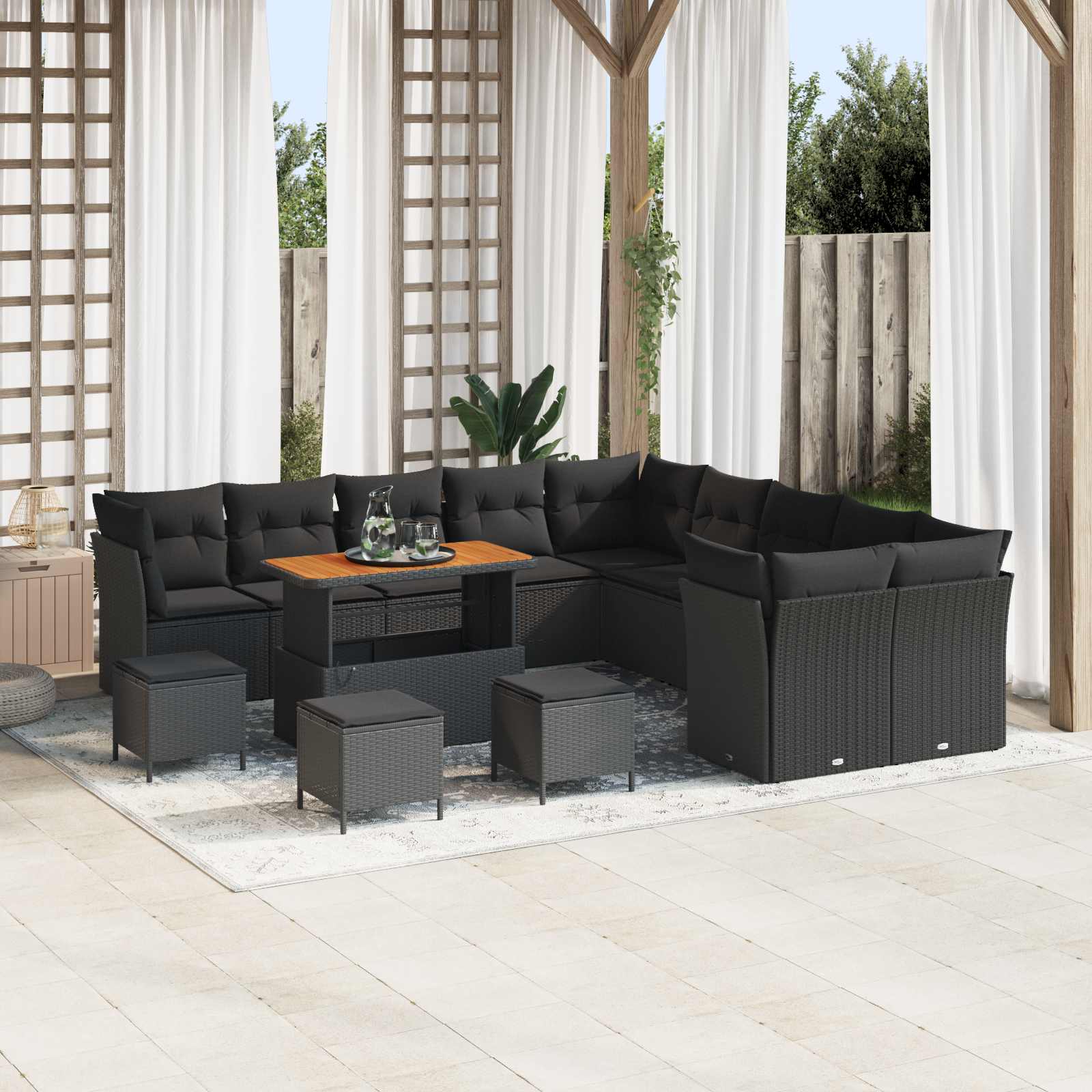 Tuin Sofa Set met kussen 14 pcs Zwart poly rattan
