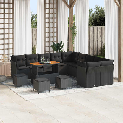 Tuin Sofa Set met kussen 14 pcs Zwart poly rattan