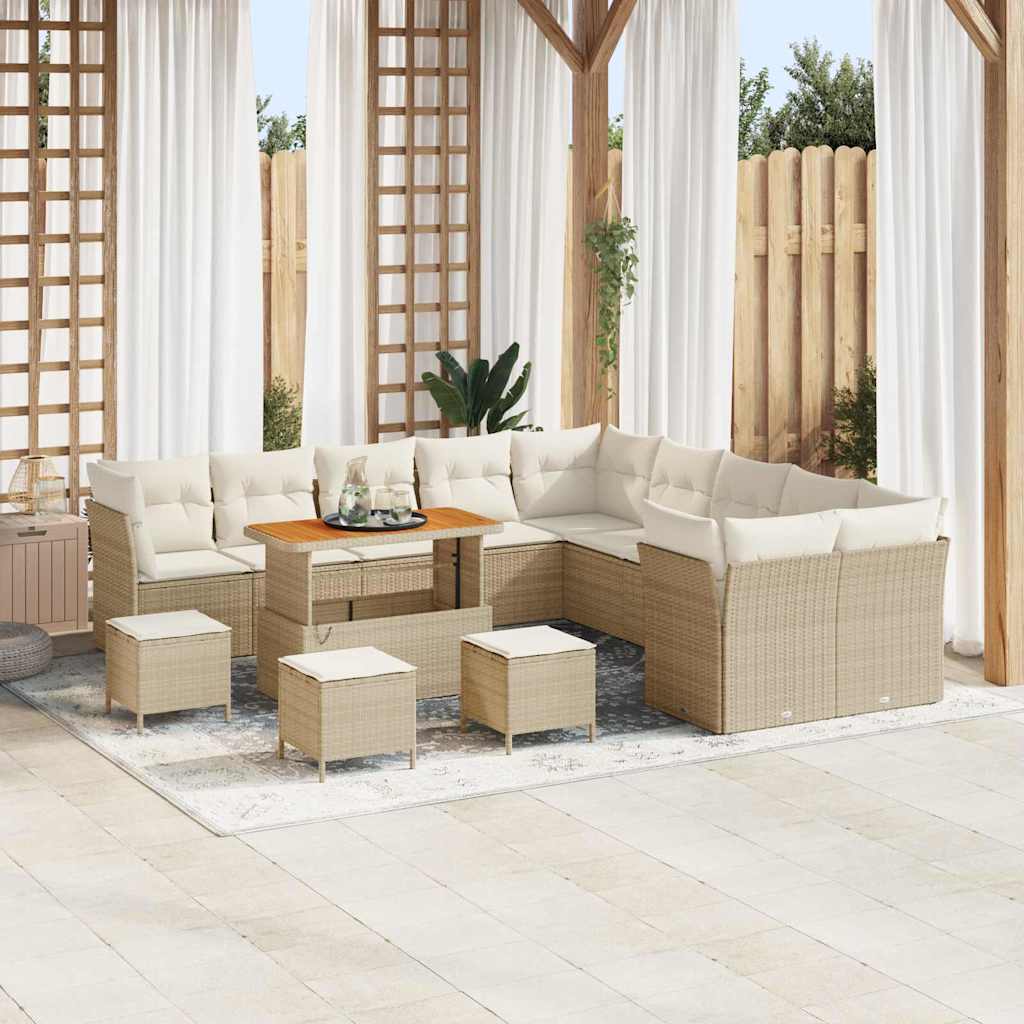 Tuin Sofa Set met kussen 14 pcs Beige en Crème poly rattan
