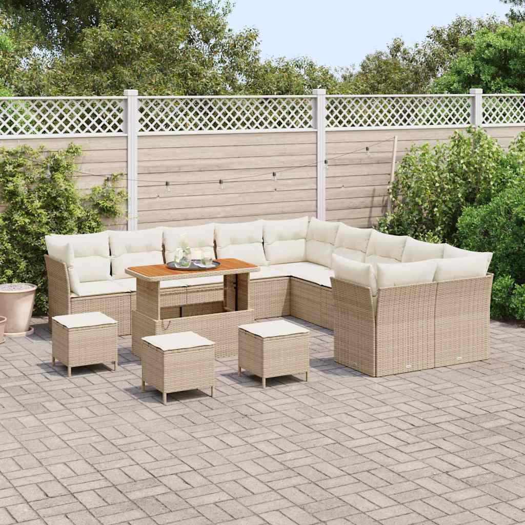 Tuin Sofa Set met kussen 14 pcs Beige en Crème poly rattan