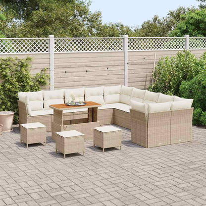 Tuin Sofa Set met kussen 14 pcs Beige en Crème poly rattan