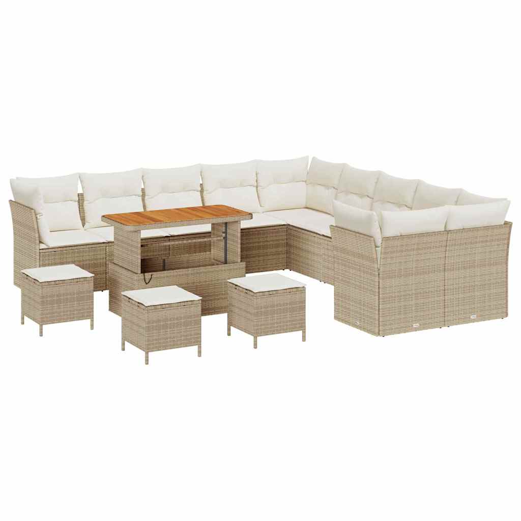 Tuin Sofa Set met kussen 14 pcs Beige en Crème poly rattan
