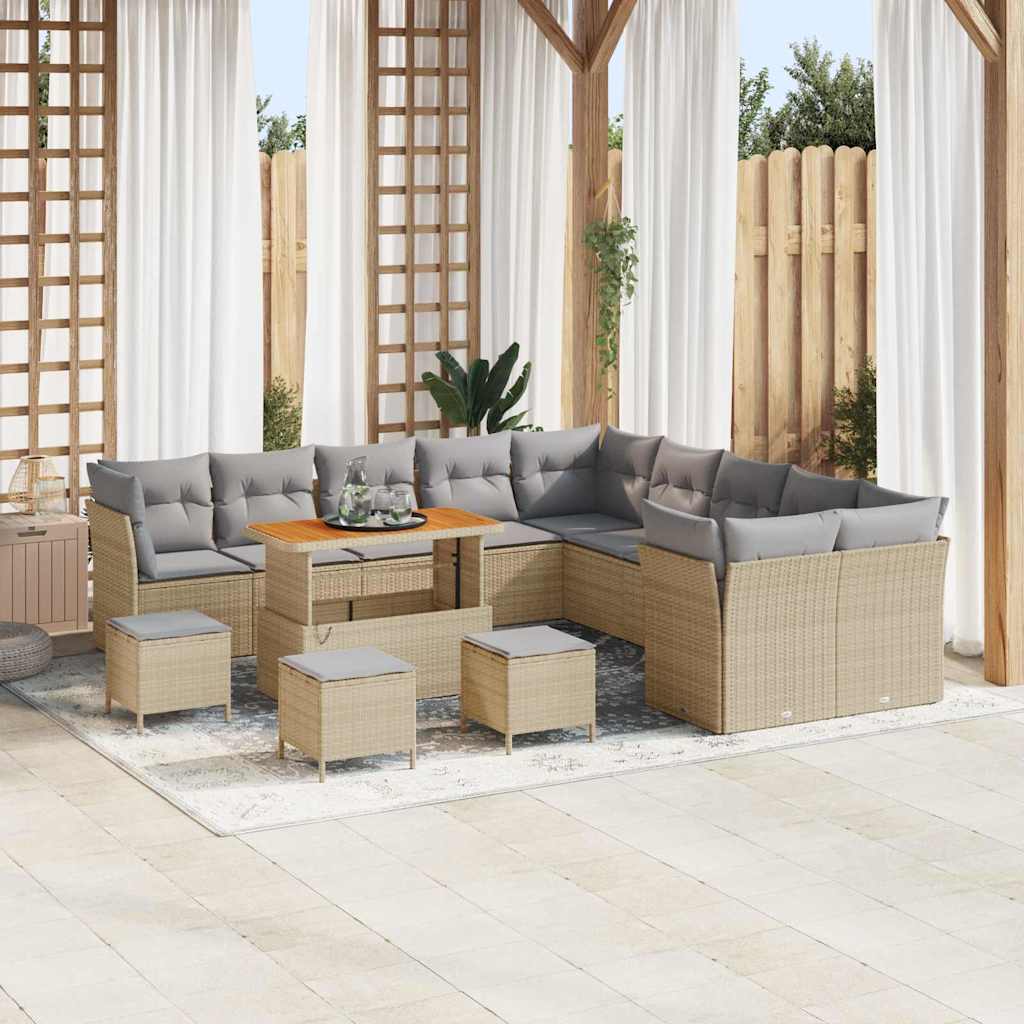 Tuin Sofa Set 14 pcs Beige en Licht Grijs poly rattan