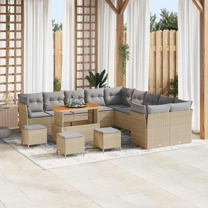 Tuin Sofa Set 14 pcs Beige en Licht Grijs poly rattan